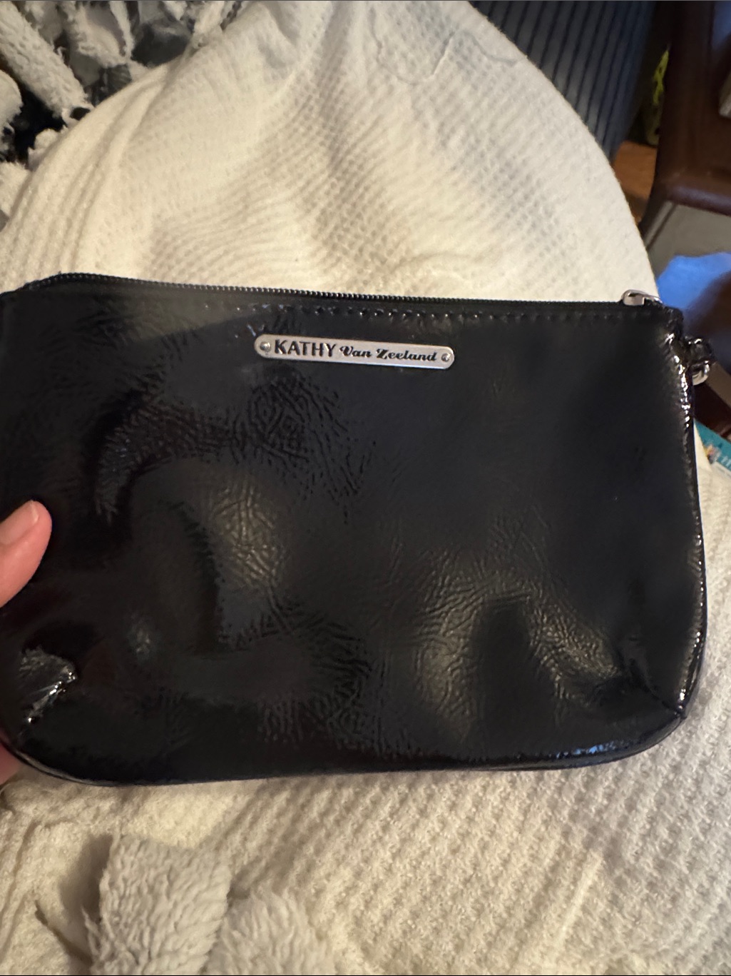 Kathy Van Zeeland Black Patent Leather Wristlet